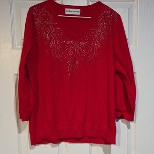 Cathy Daniels Red Sweater with Embellishments